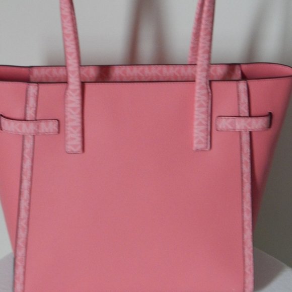 NWT $498 MICHAEL KORS CARMEN MK Monogram LARGE TZ Tea Rose Tote Shoulder Bag - Picture 5 of 14